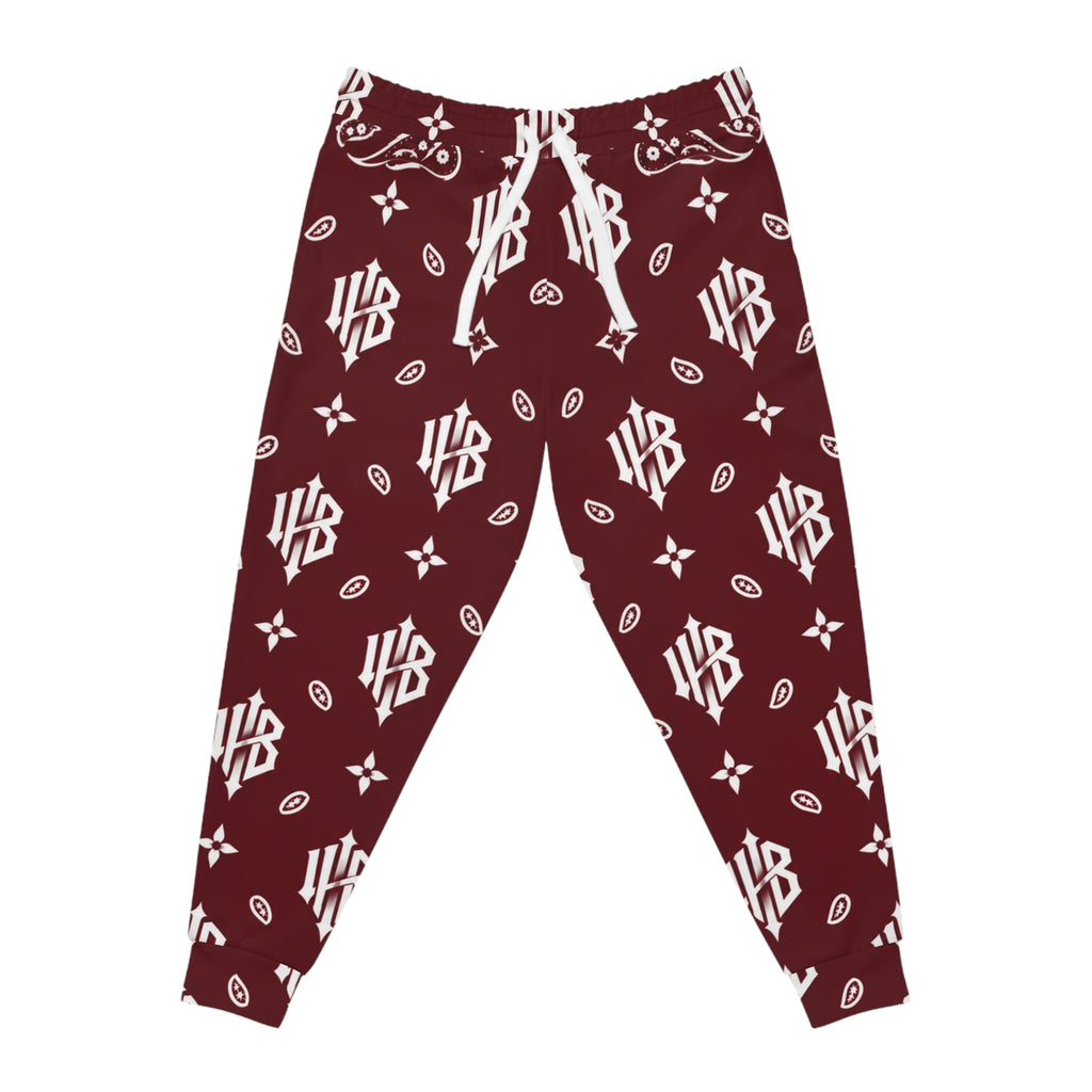 Maroon Monogram Joggers — All-Over Athletic Sweatpants with Bandana Pattern