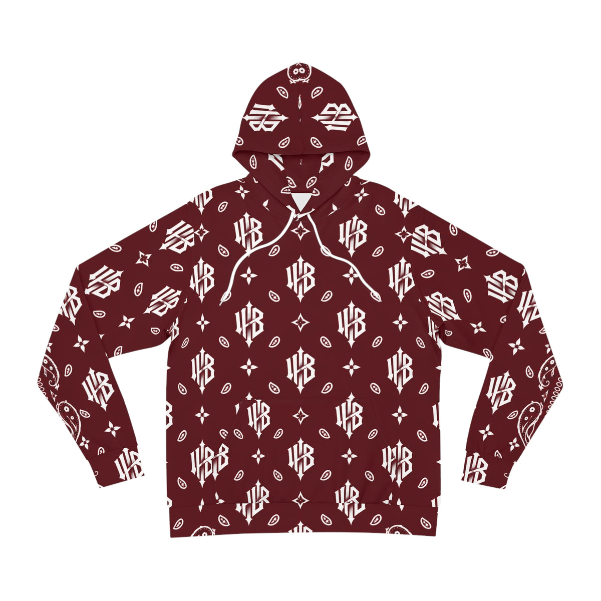 Maroon Bandana Pattern Hoodie – All-Over Print Streetwear