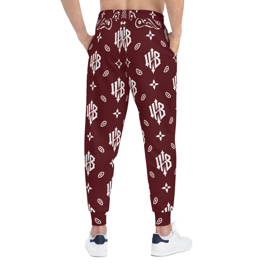 Maroon Monogram Joggers — All-Over Athletic Sweatpants with Bandana Pattern