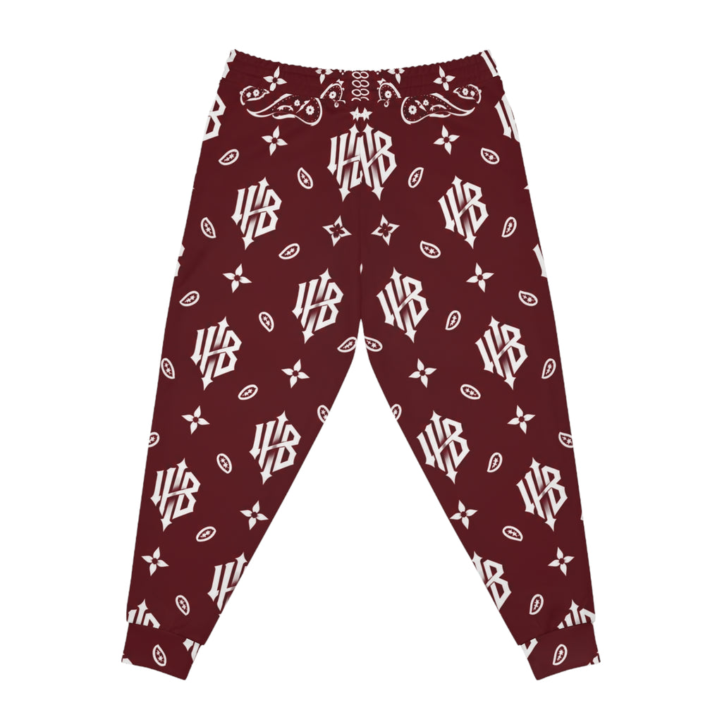 Maroon Monogram Joggers — All-Over Athletic Sweatpants with Bandana Pattern