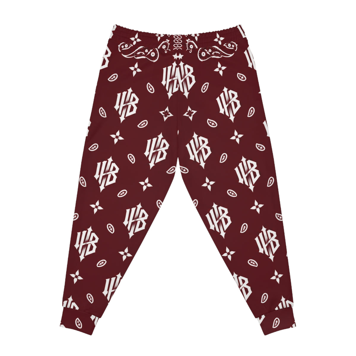 Maroon Monogram Joggers — All-Over Athletic Sweatpants with Bandana Pattern