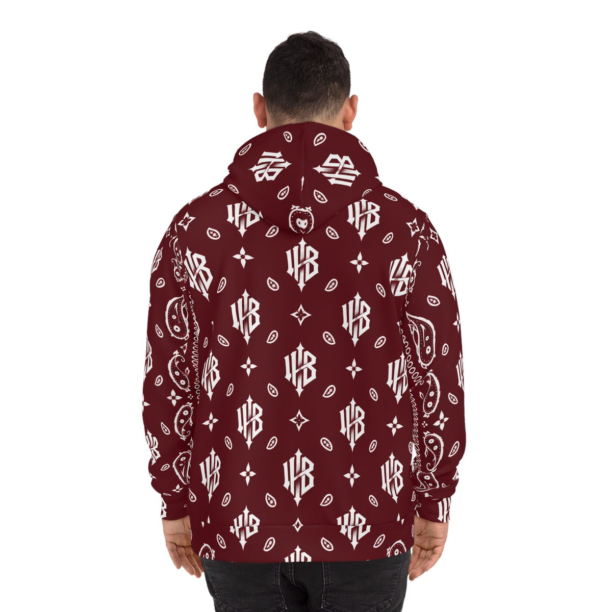 Maroon Bandana Pattern Hoodie – All-Over Print Streetwear