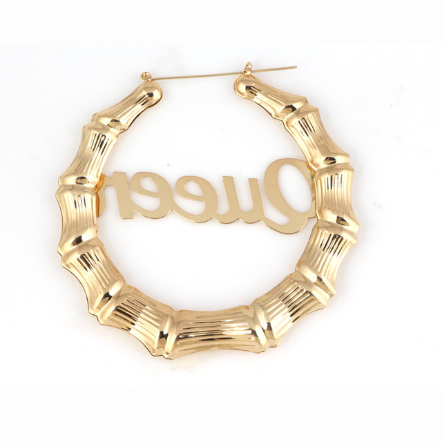 Bamboo Letter Earrings - Oversized Queen Hoop Earrings