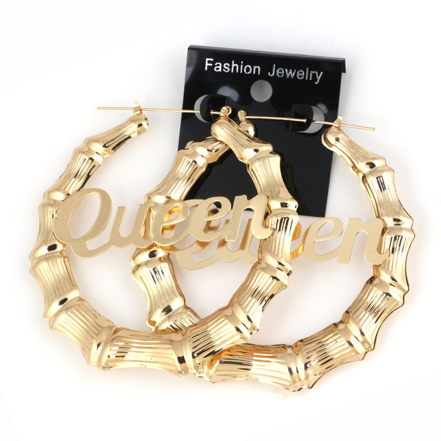 Bamboo Letter Earrings - Oversized Queen Hoop Earrings