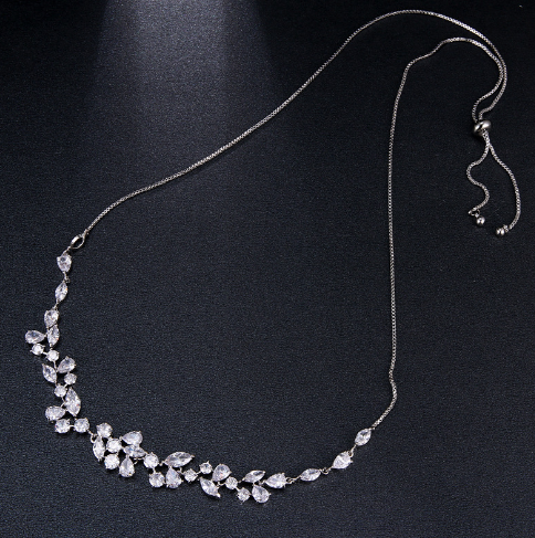 Zirconia Stud Earrings and Crystal Flower Necklace Set