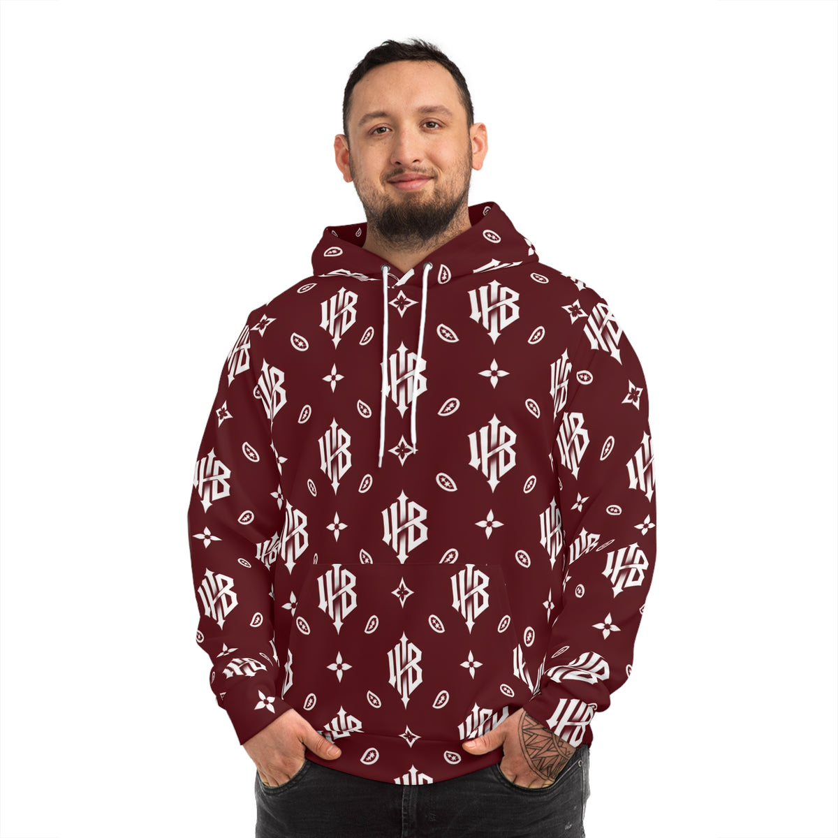 Maroon Bandana Pattern Hoodie – All-Over Print Streetwear