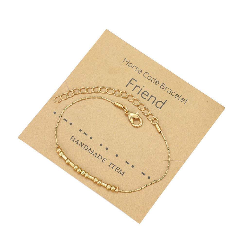 Pingyongchang Inspirational Bracelets Friendship Morse Code Bracelets Inspirational Jewelry Gifts for Women Men Adjustable Gold Beads Anklets for Best Friends-Friend