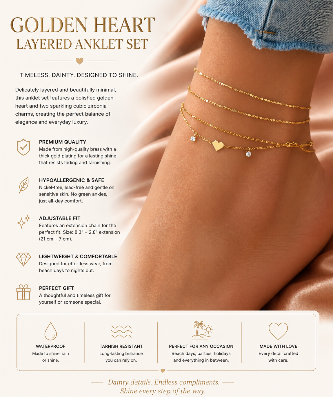 Lumière Heart Layered Anklet