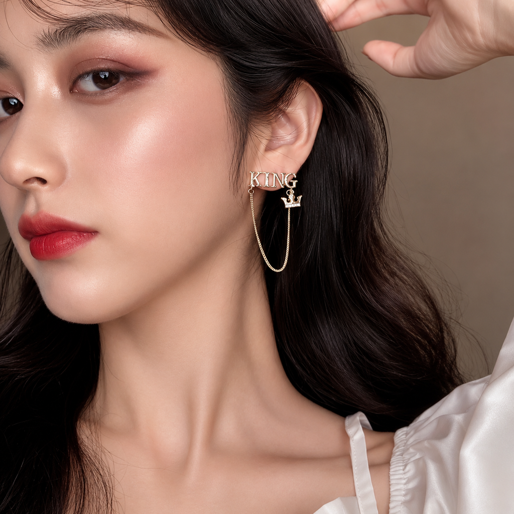 Royal Crown Letter Chain Earrings