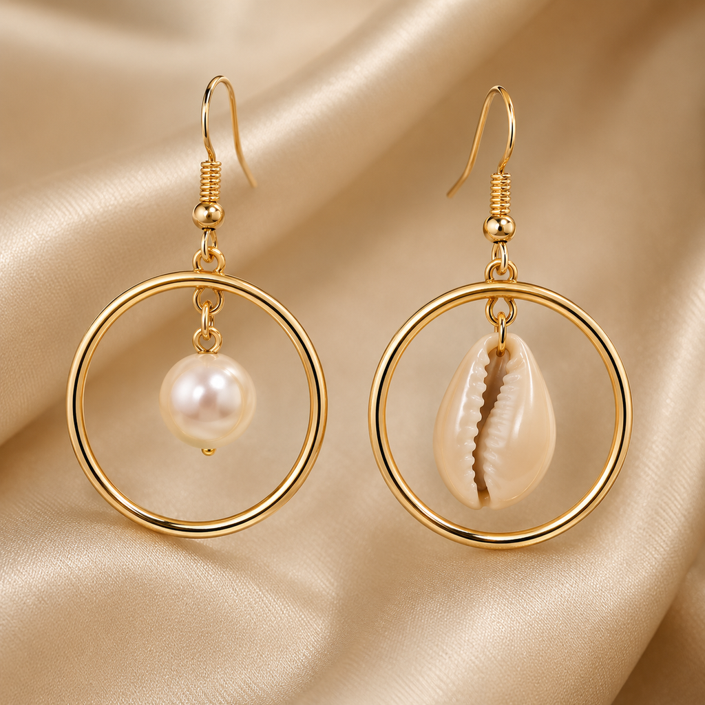 Coastal Pearl & Seashell Drop Earrings