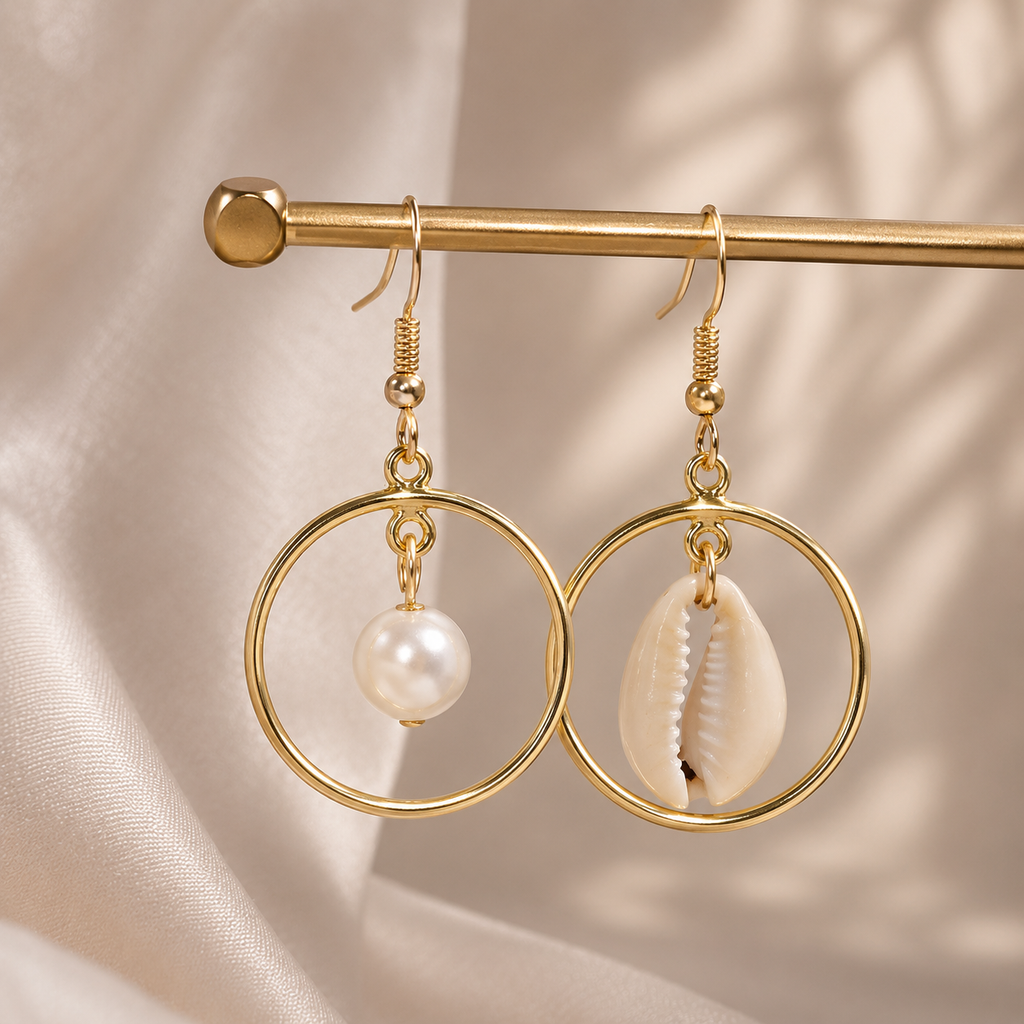 Coastal Pearl & Seashell Drop Earrings