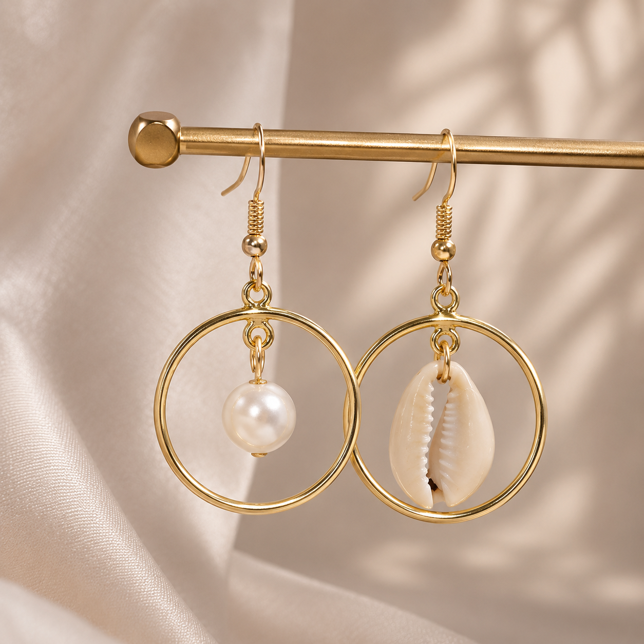 Coastal Pearl & Seashell Drop Earrings