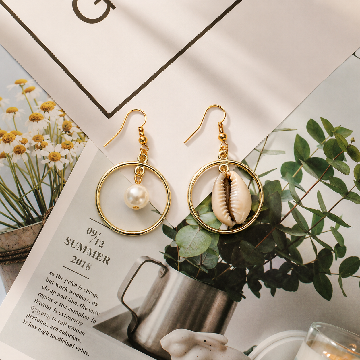 Coastal Pearl & Seashell Drop Earrings