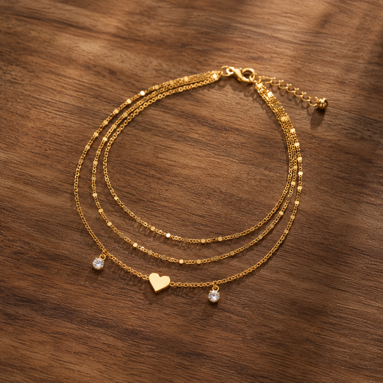 Lumière Heart Layered Anklet