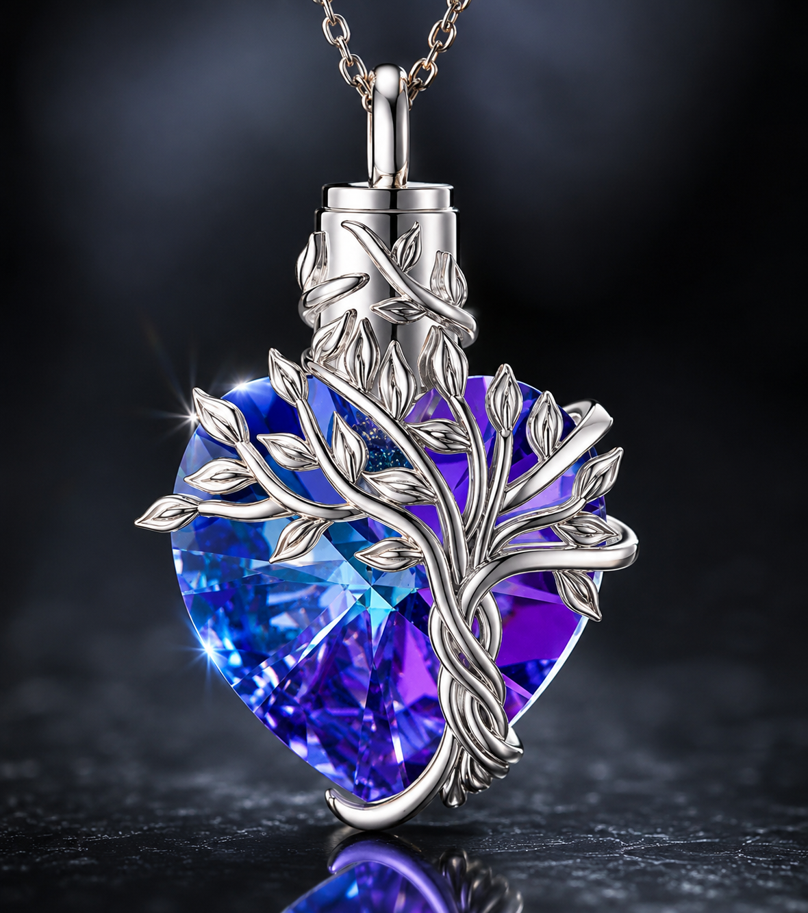 Tree of Life Heart Urn Necklace - A Timeless Tribute with Natural Gemstone Elegance