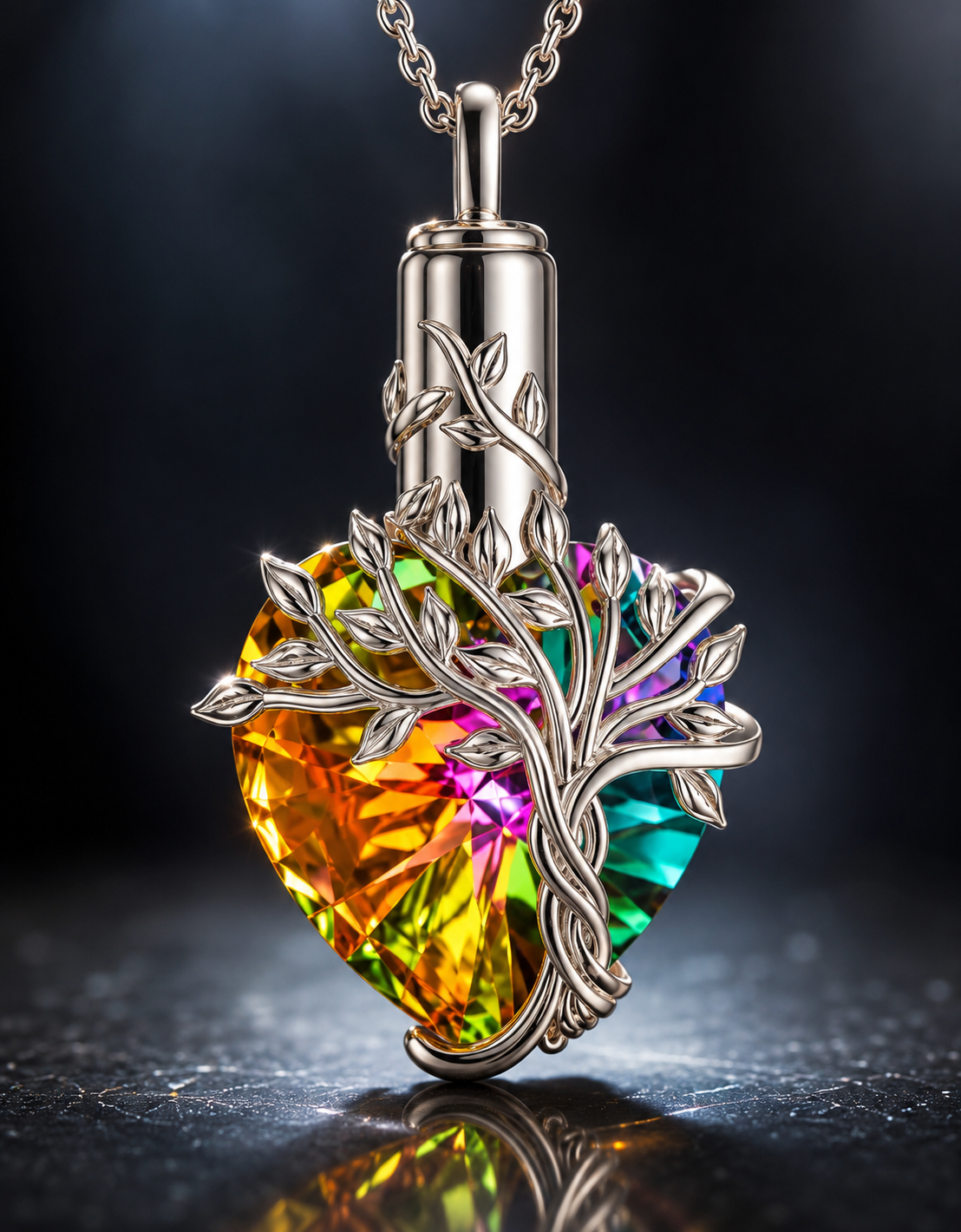 Tree of Life Heart Urn Necklace - A Timeless Tribute with Natural Gemstone Elegance