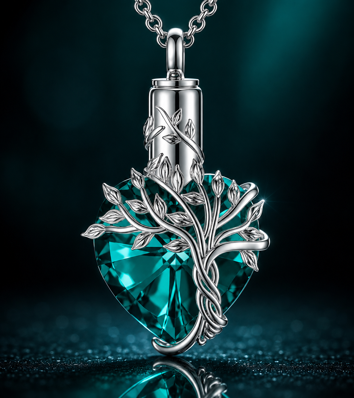 Tree of Life Heart Urn Necklace - A Timeless Tribute with Natural Gemstone Elegance