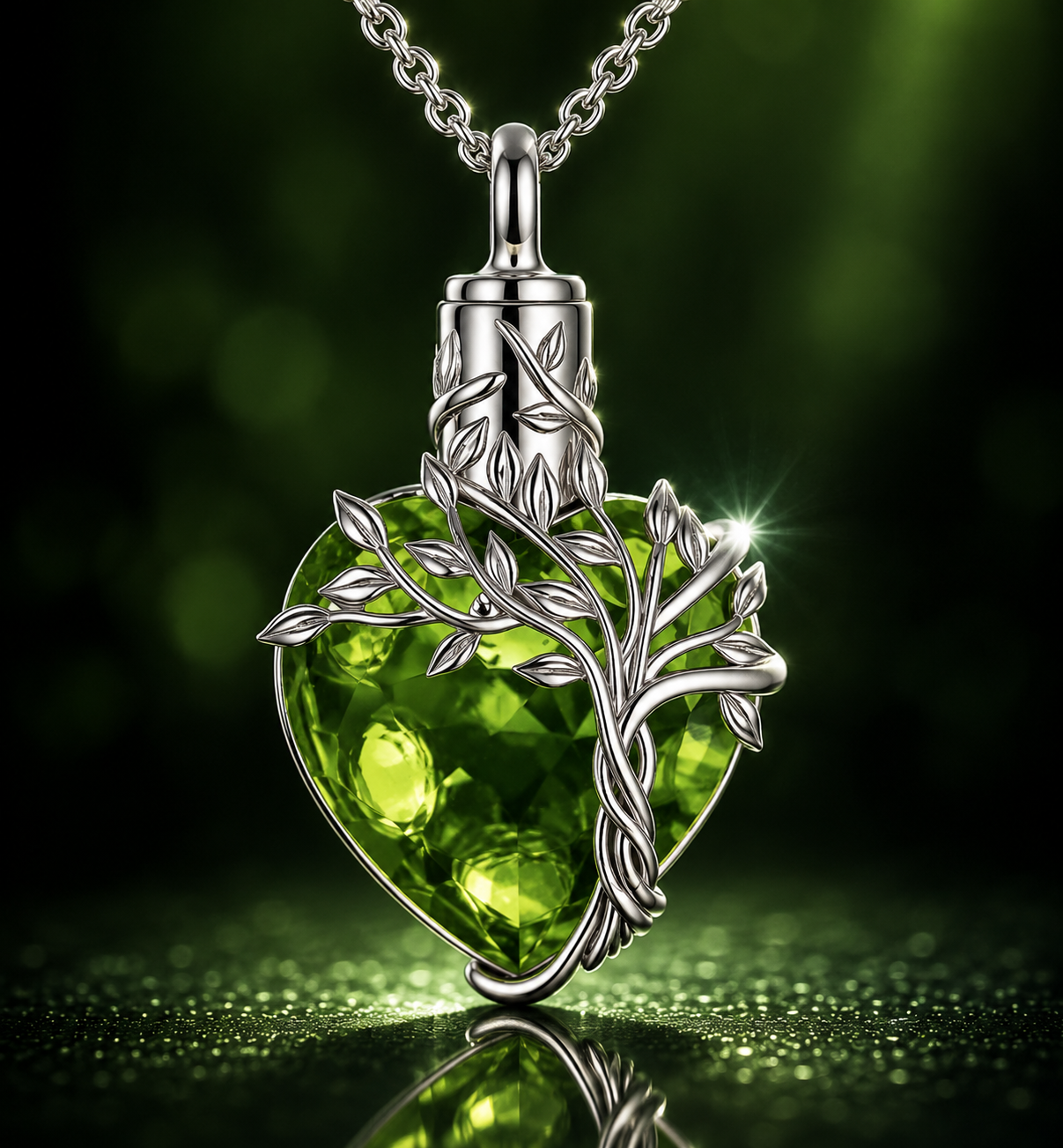 Tree of Life Heart Urn Necklace - A Timeless Tribute with Natural Gemstone Elegance