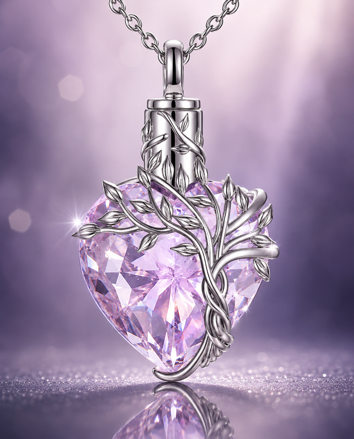 Tree of Life Heart Urn Necklace - A Timeless Tribute with Natural Gemstone Elegance