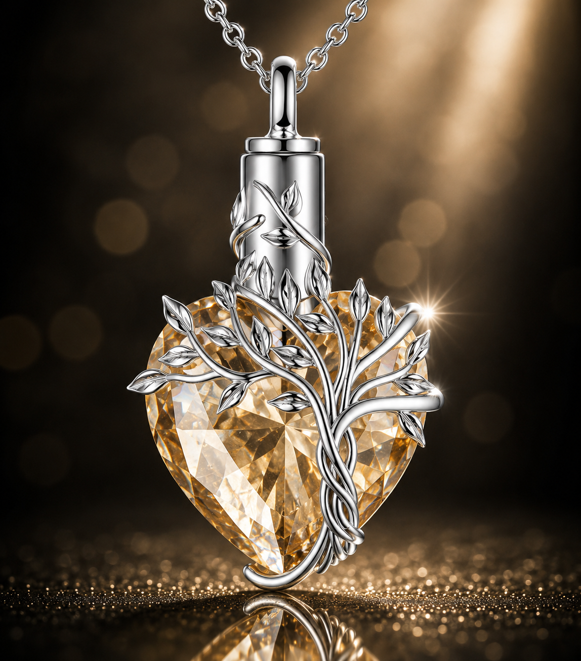 Tree of Life Heart Urn Necklace - A Timeless Tribute with Natural Gemstone Elegance