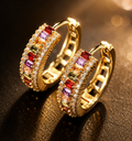 18K Gold Rainbow Gem Hoop Earrings - Radiant Multicolor Elegance