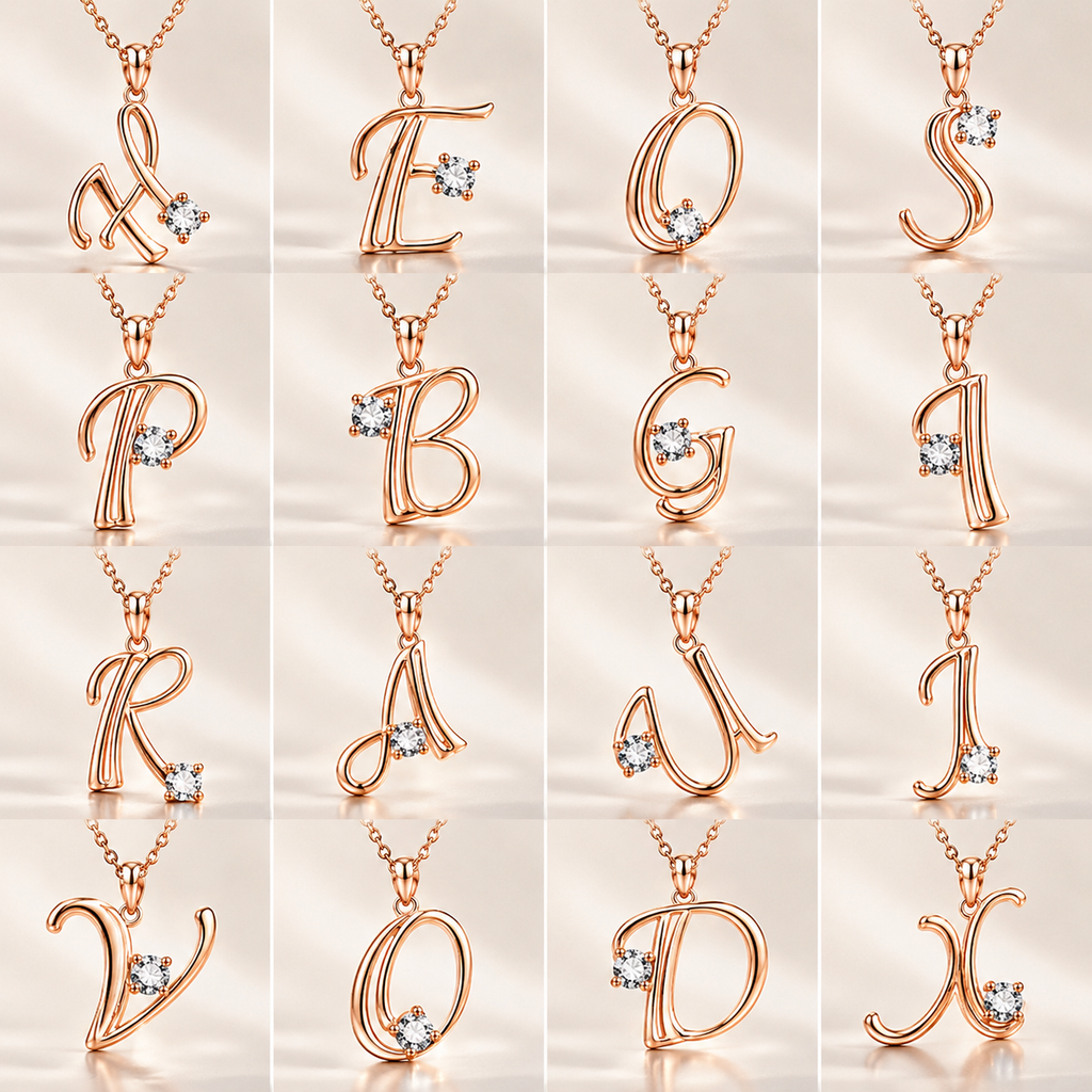 Initial Letter Necklace in 18k Gold with Zirconia