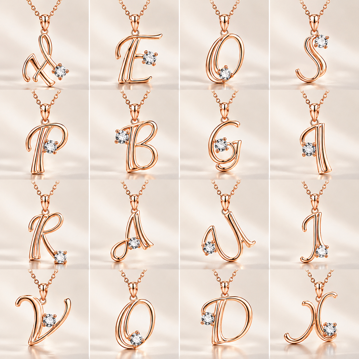 Initial Letter Necklace in 18k Gold with Zirconia