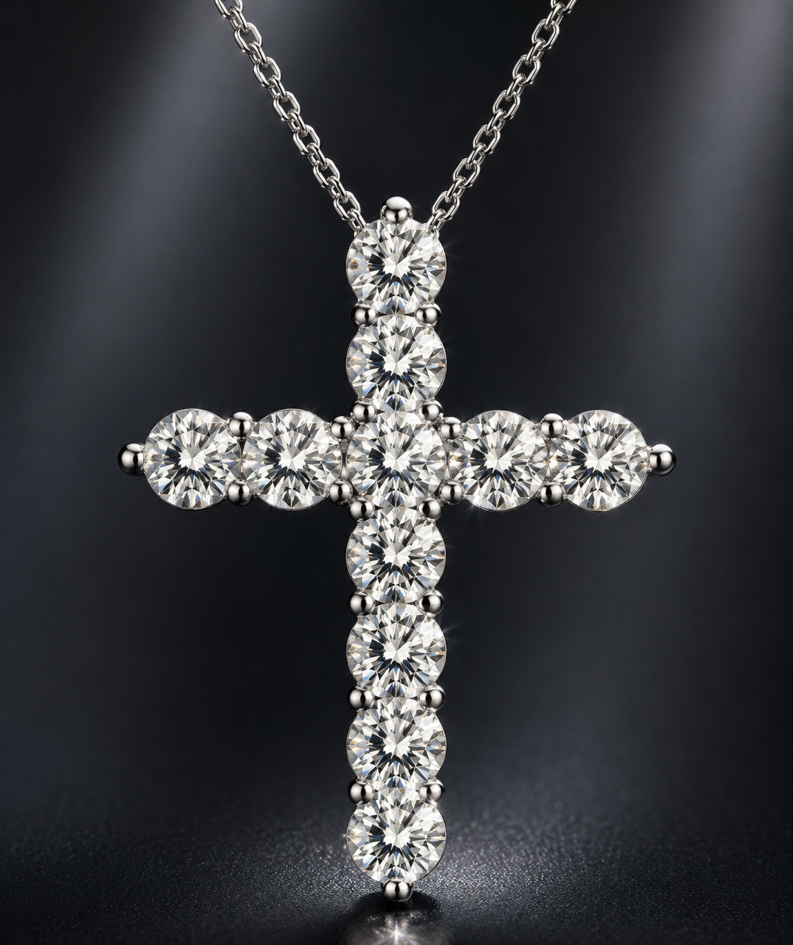 Moissanite Cross Pendant Necklace in 925 Sterling Silver