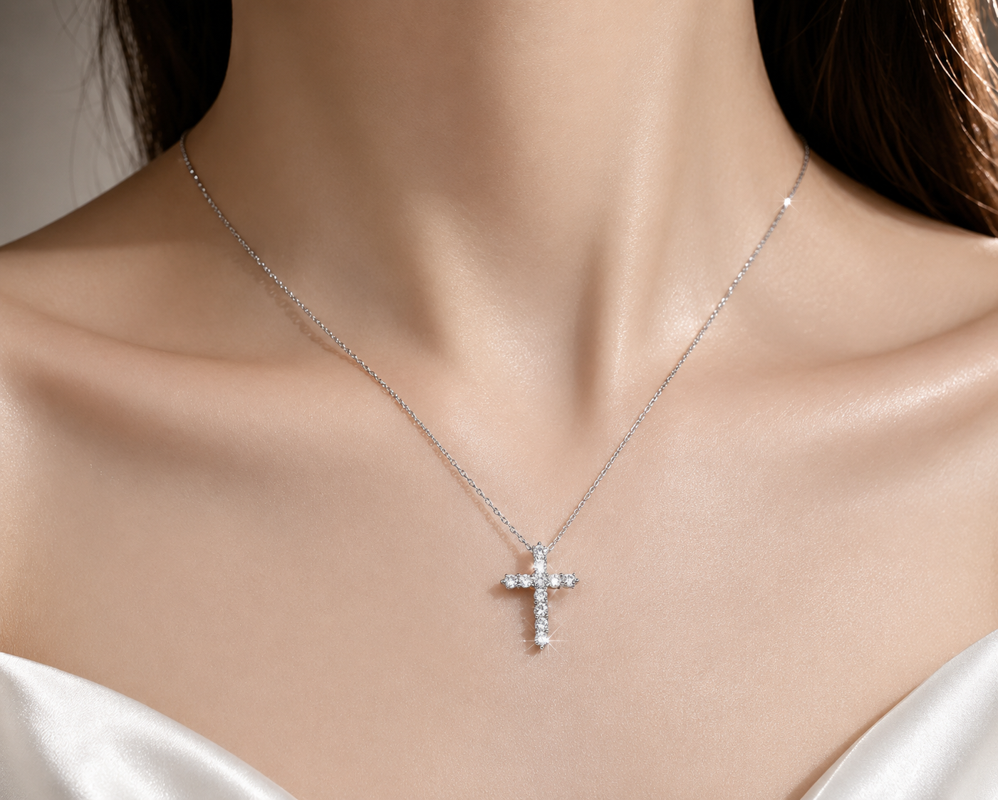 Moissanite Cross Pendant Necklace in 925 Sterling Silver