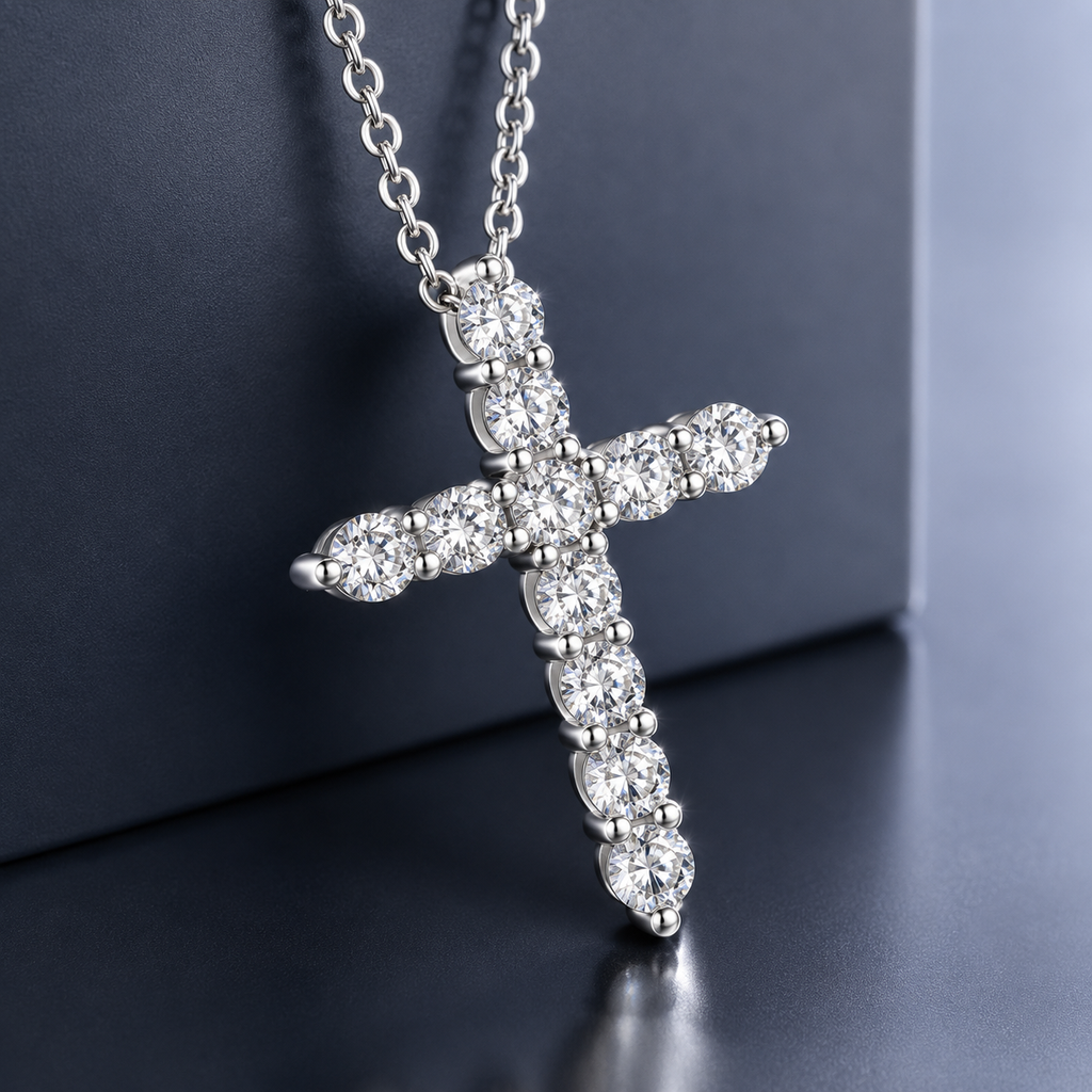 Moissanite Cross Pendant Necklace in 925 Sterling Silver