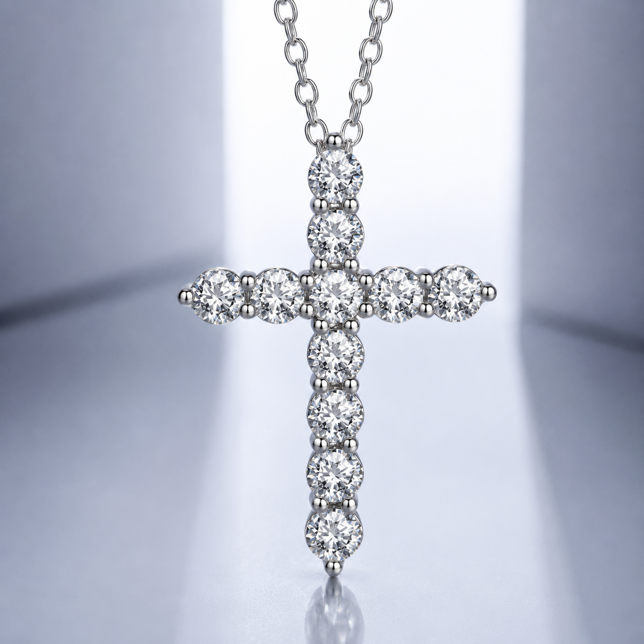 Moissanite Cross Pendant Necklace in 925 Sterling Silver