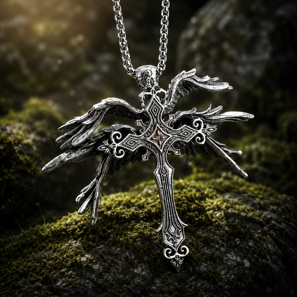 Guardian Wings Cross Pendant Necklace