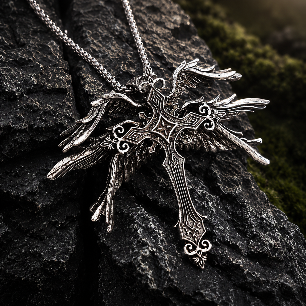 Guardian Wings Cross Pendant Necklace