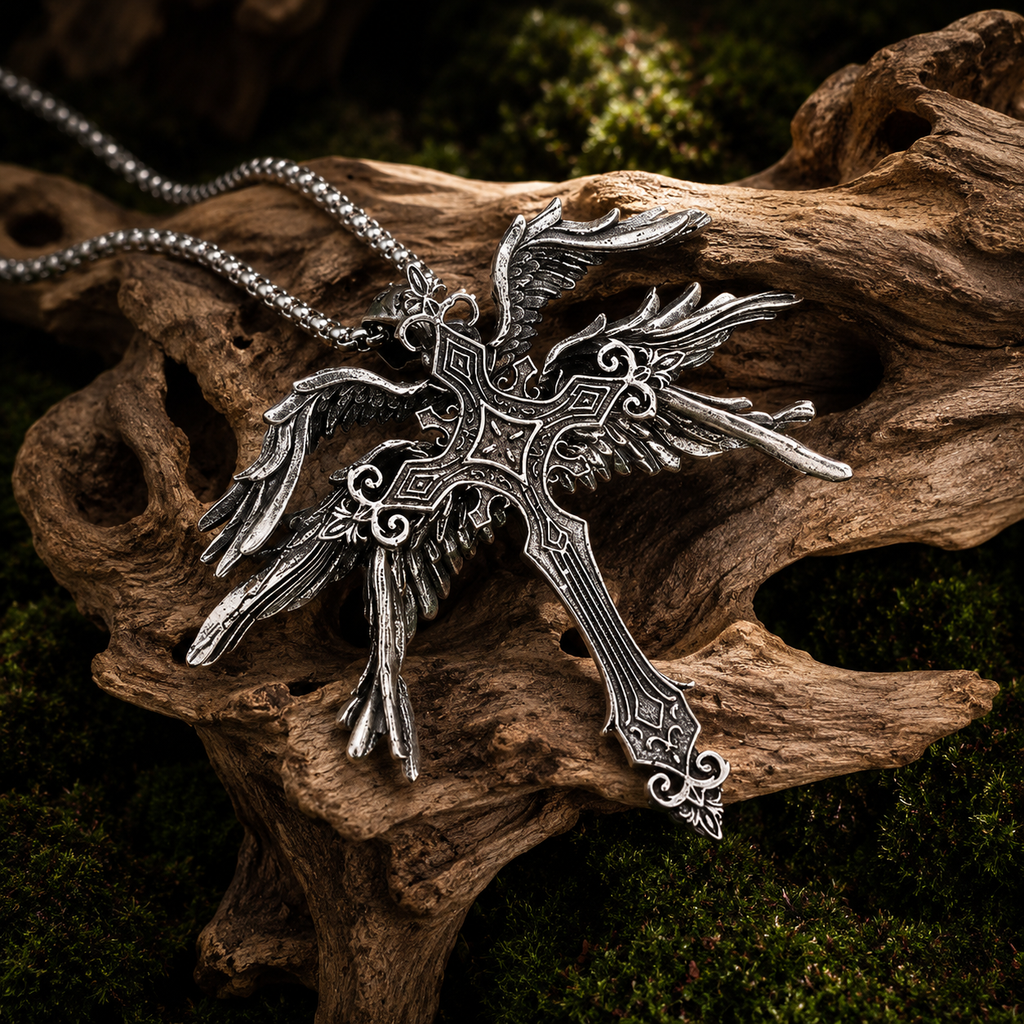 Guardian Wings Cross Pendant Necklace
