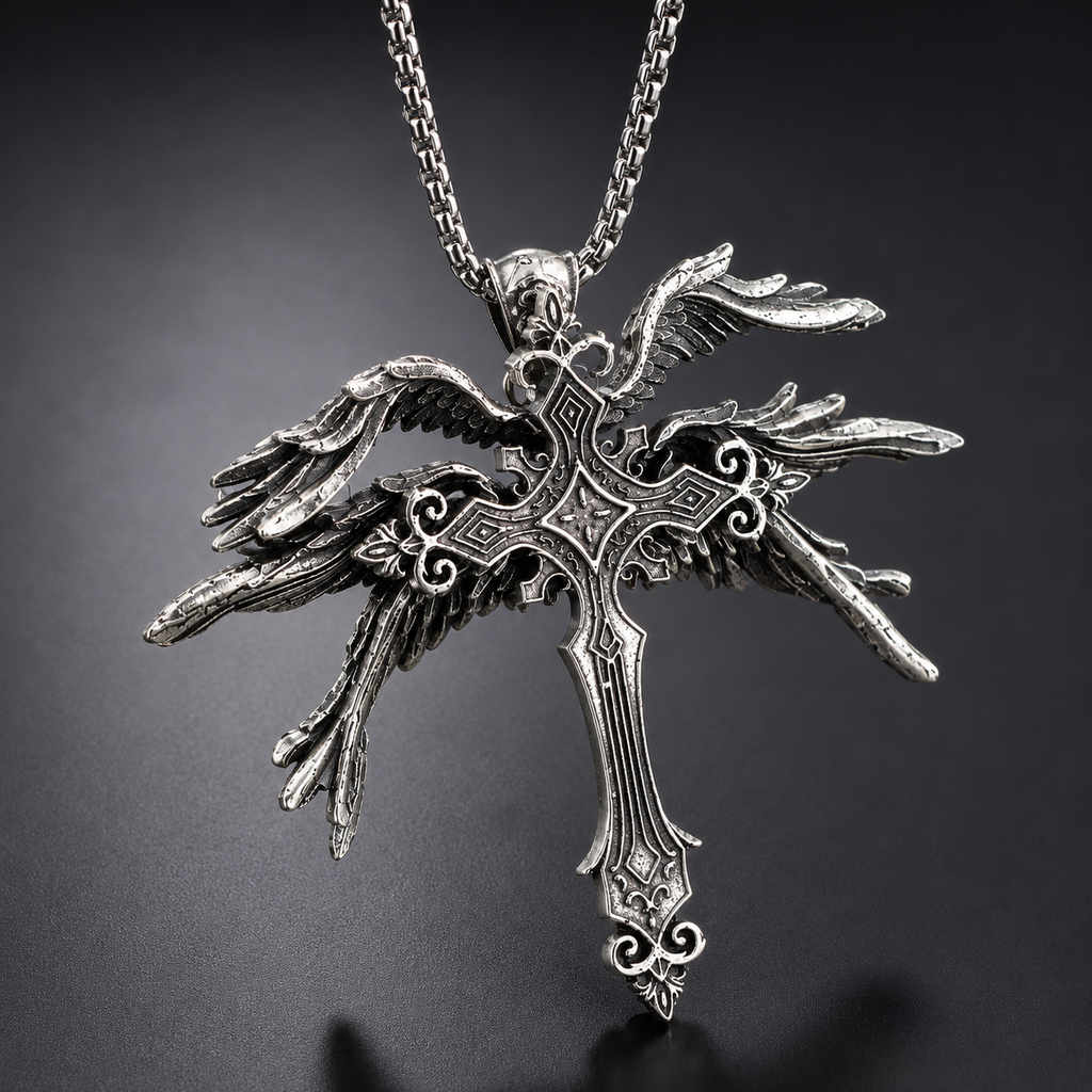 Guardian Wings Cross Pendant Necklace
