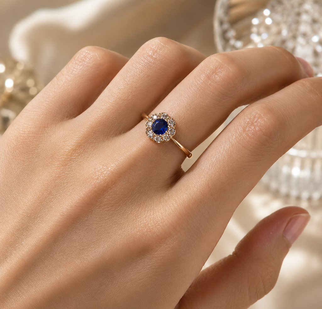 Royal Sapphire Halo Ring