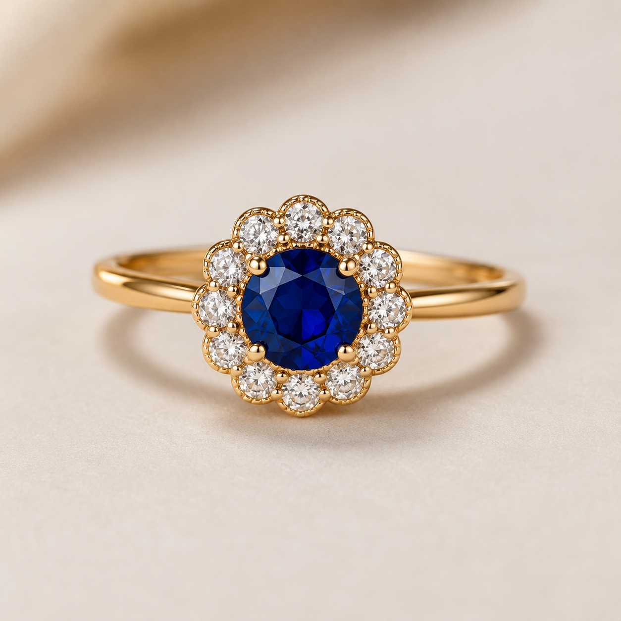 Royal Sapphire Halo Ring