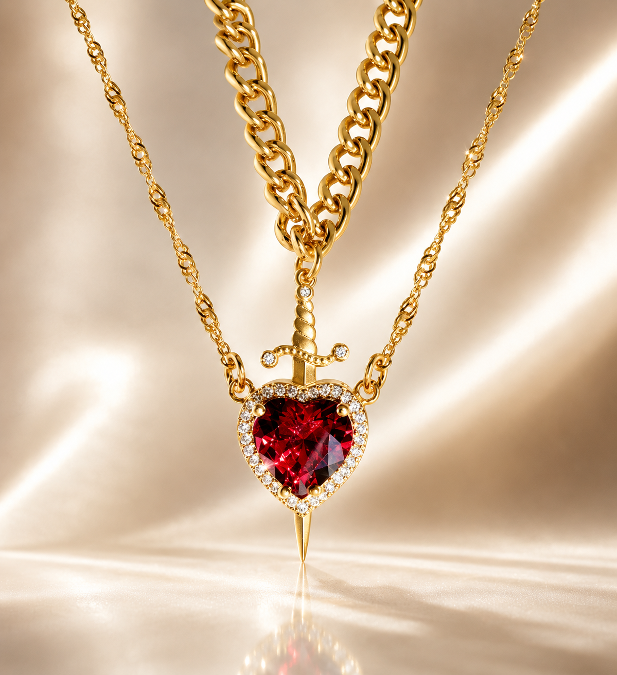 Sorella™ Heart & Sword Layered Necklace