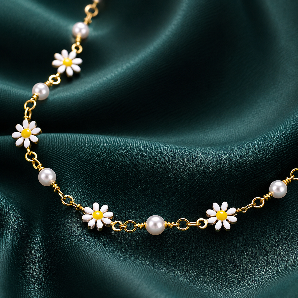 Handcrafted Daisy Pearl Anklet - Timeless Bohemian Elegance