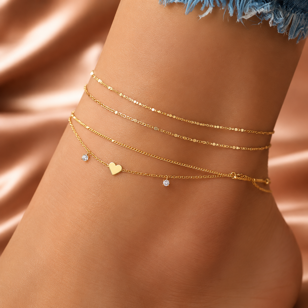 Lumière Heart Layered Anklet