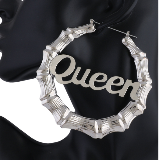 Bamboo Letter Earrings - Oversized Queen Hoop Earrings