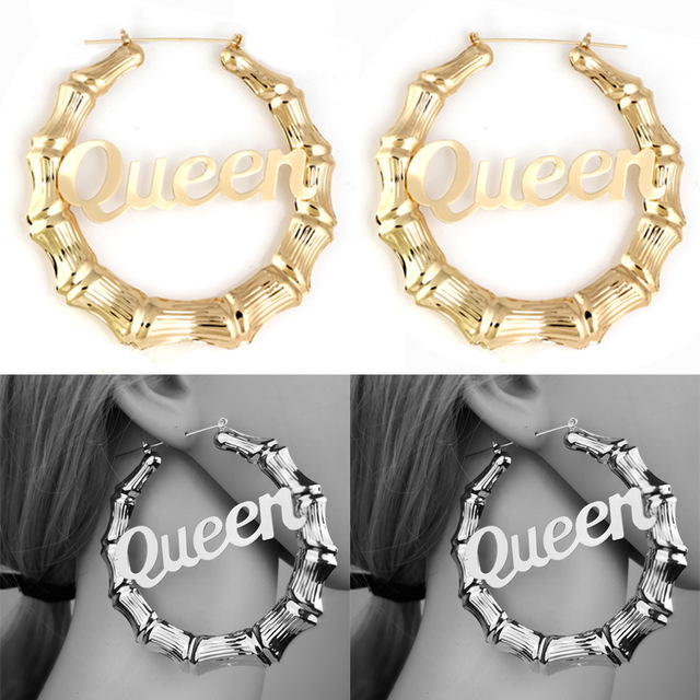 Bamboo Letter Earrings - Oversized Queen Hoop Earrings