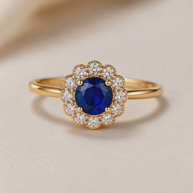 Royal Sapphire Halo Ring