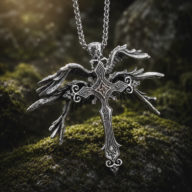 Guardian Wings Cross Pendant Necklace